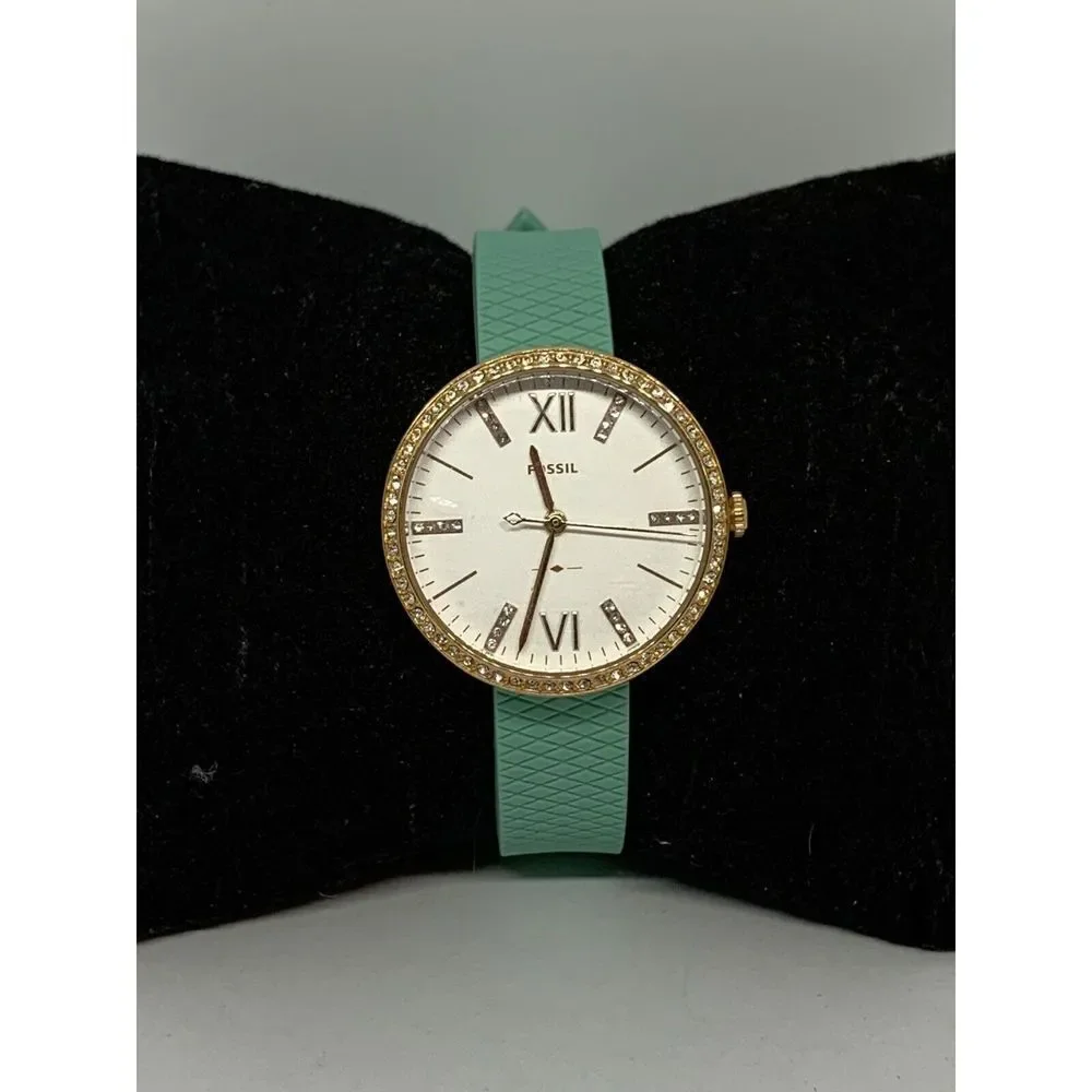 Fossil ES4403 Women's Green Silicone Analog Silver Dial Quartz Wrist Watch LW14